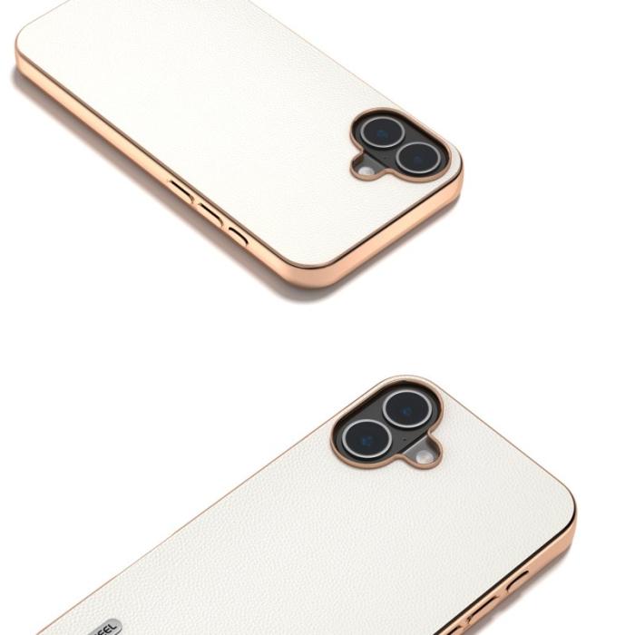 ABEEL - ABEEL iPhone 16 Plus Skal Electroplating Äkta Läder Vit
