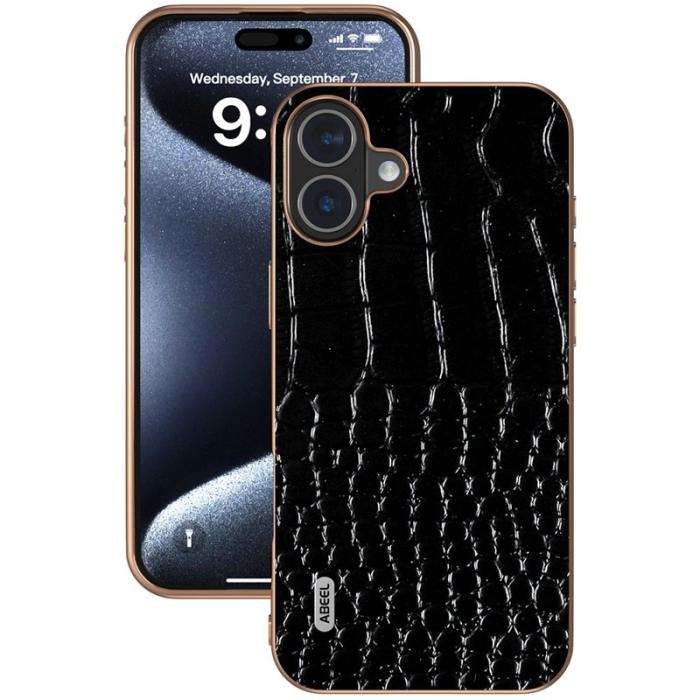 ABEEL - ABEEL iPhone 16 Plus Skal Electroplating Crocodile Läder - Svart