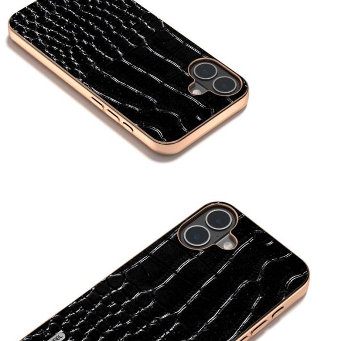 ABEEL - ABEEL iPhone 16 Plus Skal Electroplating Crocodile Läder - Svart