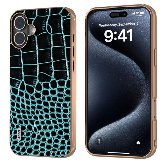 ABEEL - ABEEL iPhone 16 Plus Skal Electroplating Crocodile Midnight Green