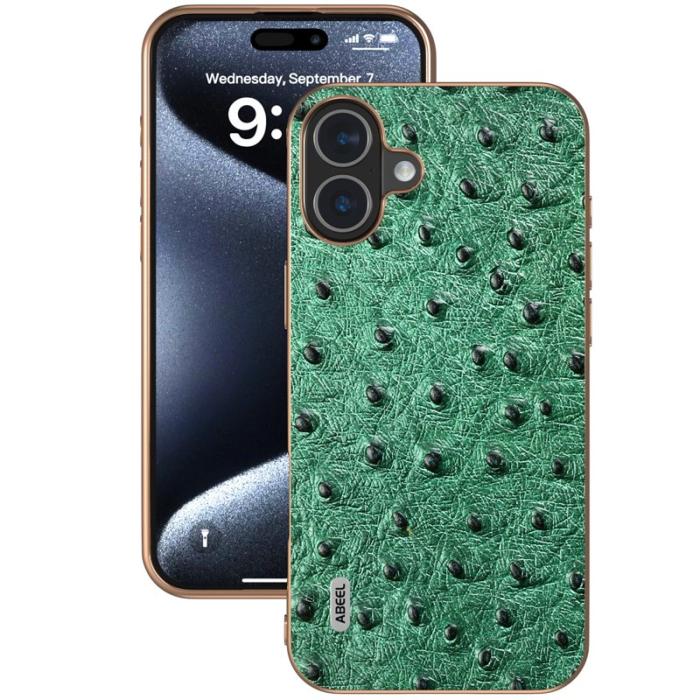 ABEEL - ABEEL iPhone 16 Plus Skal Electroplating Grön Ostrich Läder