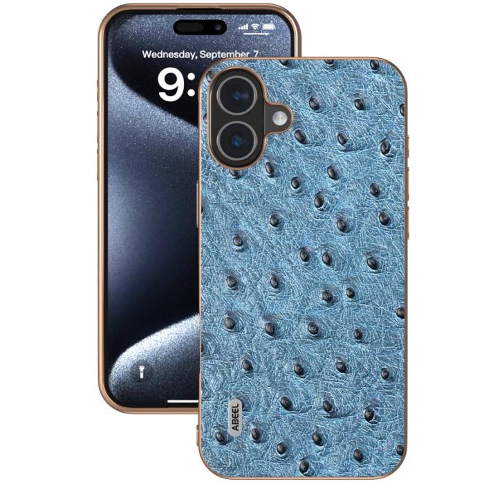 ABEEL - ABEEL iPhone 16 Plus Skal Electroplating Ostrich Läder Blå