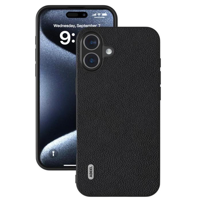 ABEEL - ABEEL iPhone 16 Plus Skal i Äkta Läder och TPU - Svart