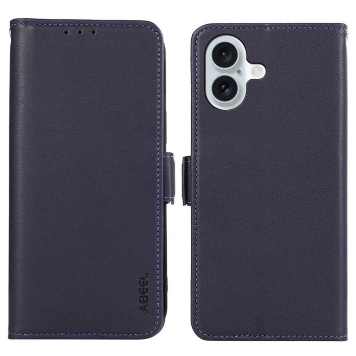 ABEEL - ABEEL iPhone 16 Plus Skal Läder Fodral med RFID Skydd - Blå