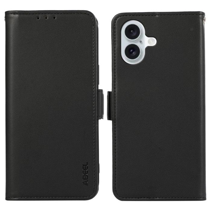 ABEEL - ABEEL iPhone 16 Plus Skal Läder Fodral med RFID Skydd - Svart