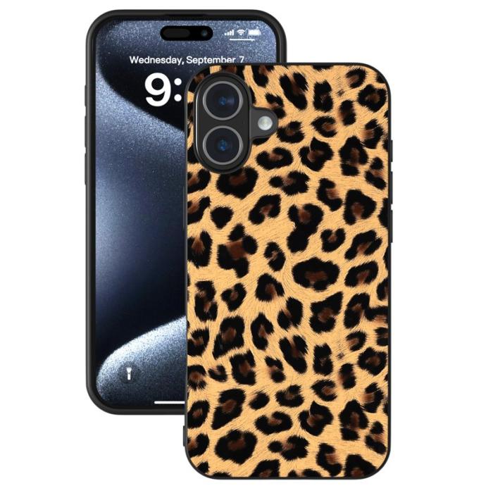 ABEEL - ABEEL iPhone 16 Plus Skal Leopardtryck Läder + TPU Champagne Gold