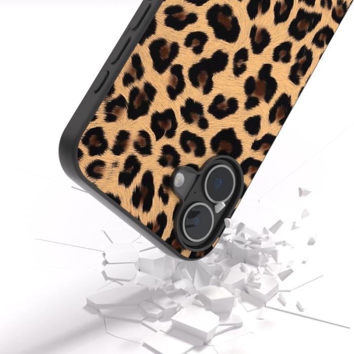 ABEEL - ABEEL iPhone 16 Plus Skal Leopardtryck Läder + TPU Champagne Gold