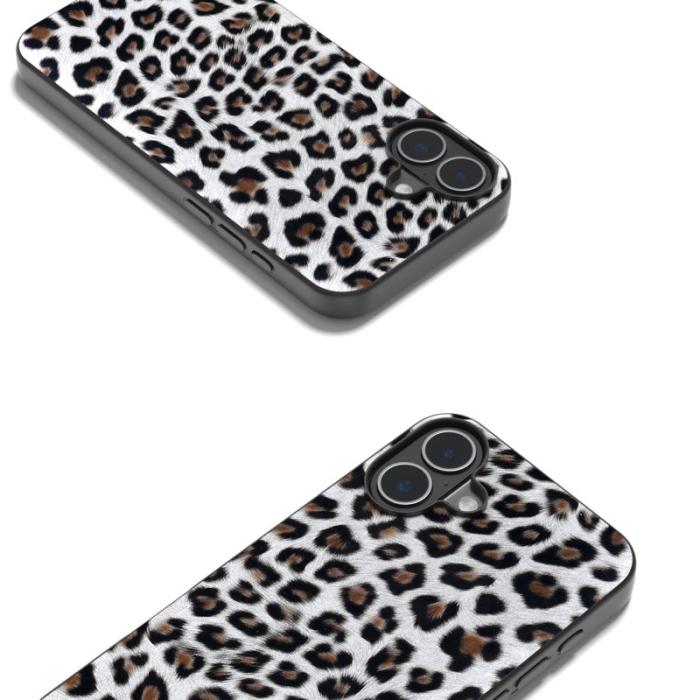 ABEEL - ABEEL iPhone 16 Plus Skal Leopardtryck Läder + TPU Silver
