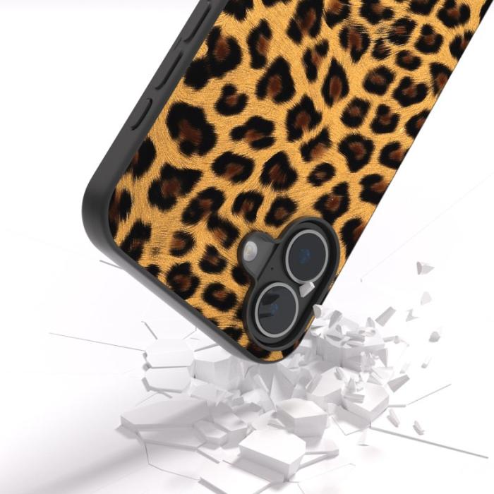 ABEEL - ABEEL iPhone 16 Plus Skal Leopardtryck Läder+TPU Guld