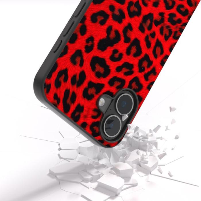 ABEEL - ABEEL iPhone 16 Plus Skal Leopardtryck Läder+TPU Röd