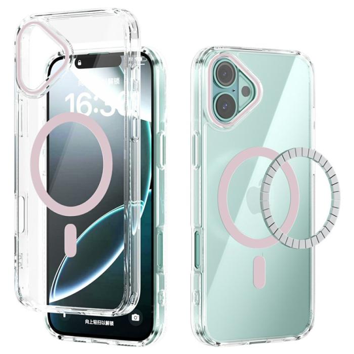 ABEEL - ABEEL iPhone 16 Plus Skal MagSafe Anti Scratch Klar TPU Rosa