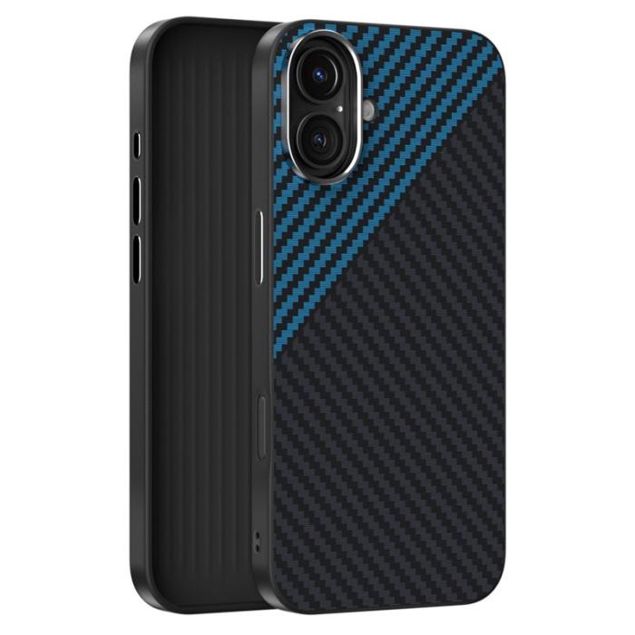 ABEEL - ABEEL iPhone 16 Plus Skal MagSafe Kolfiber Svart / Blå