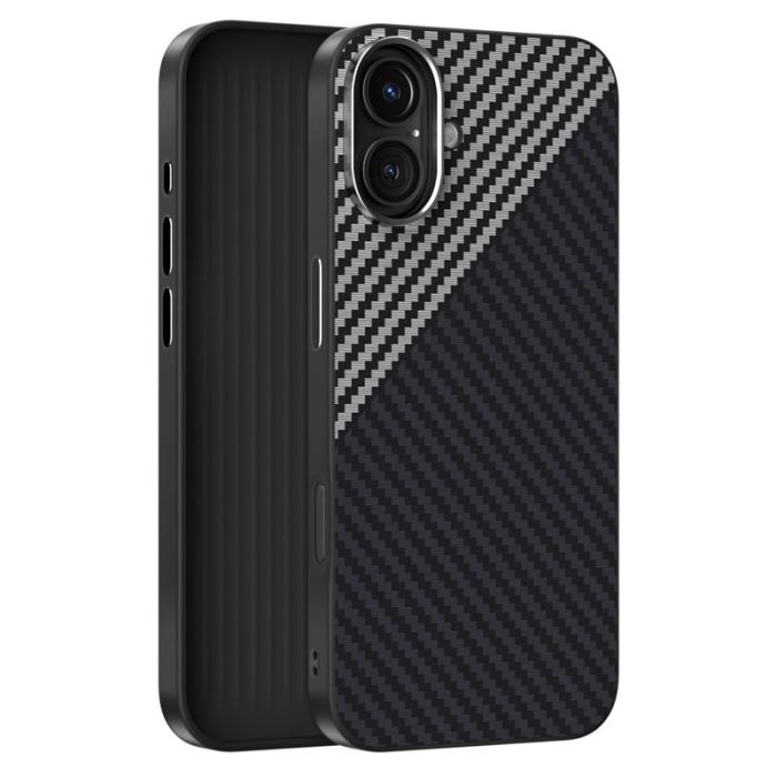 ABEEL - ABEEL iPhone 16 Plus Skal MagSafe Kolfiber Svart/Silver