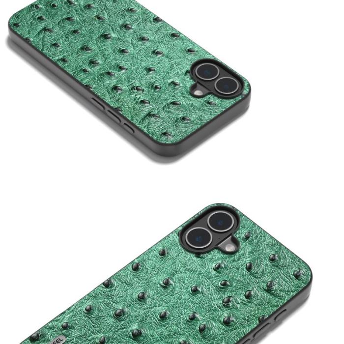 ABEEL - ABEEL iPhone 16 Plus Skal Ostrich Textur Äkta Läder Grön