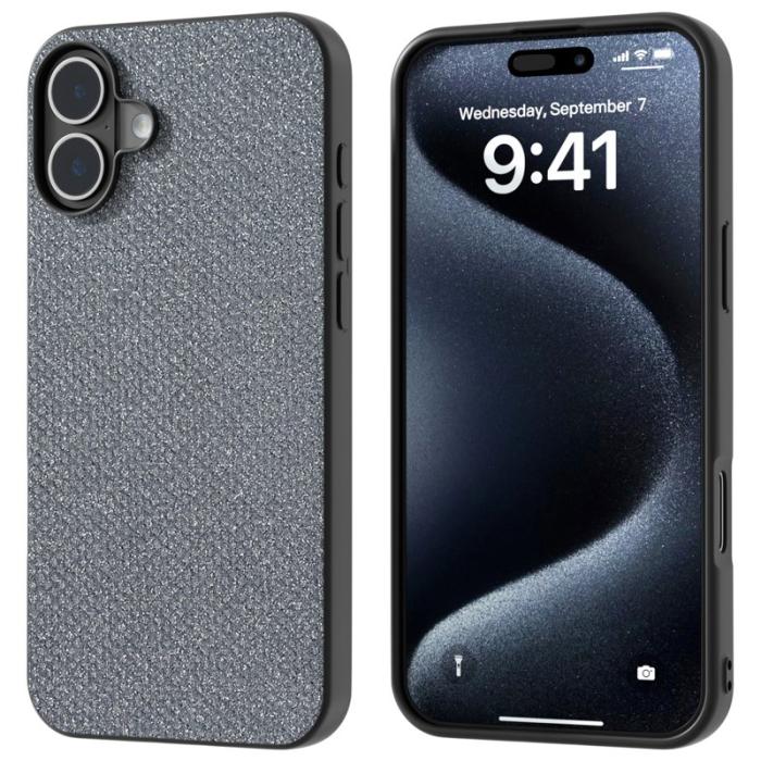 ABEEL - ABEEL iPhone 16 Plus Skal Rhinestone Textur Grå Svart Kant