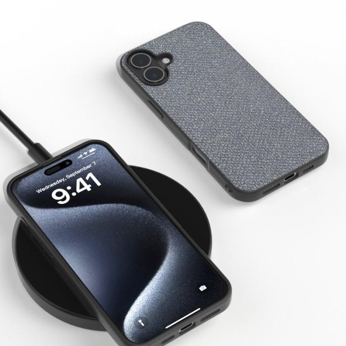 ABEEL - ABEEL iPhone 16 Plus Skal Rhinestone Textur Grå Svart Kant