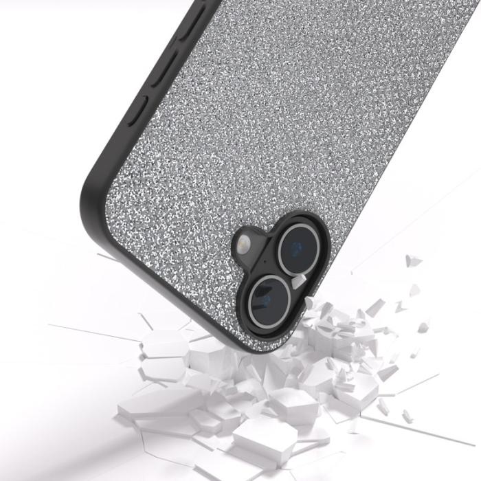ABEEL - ABEEL iPhone 16 Plus Skal Rhinestone Textur Silver Black Edge