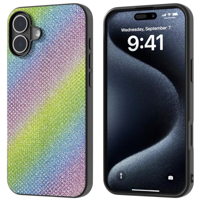 ABEEL - ABEEL iPhone 16 Plus Skal Rhinestone Textur Svart Kantskydd