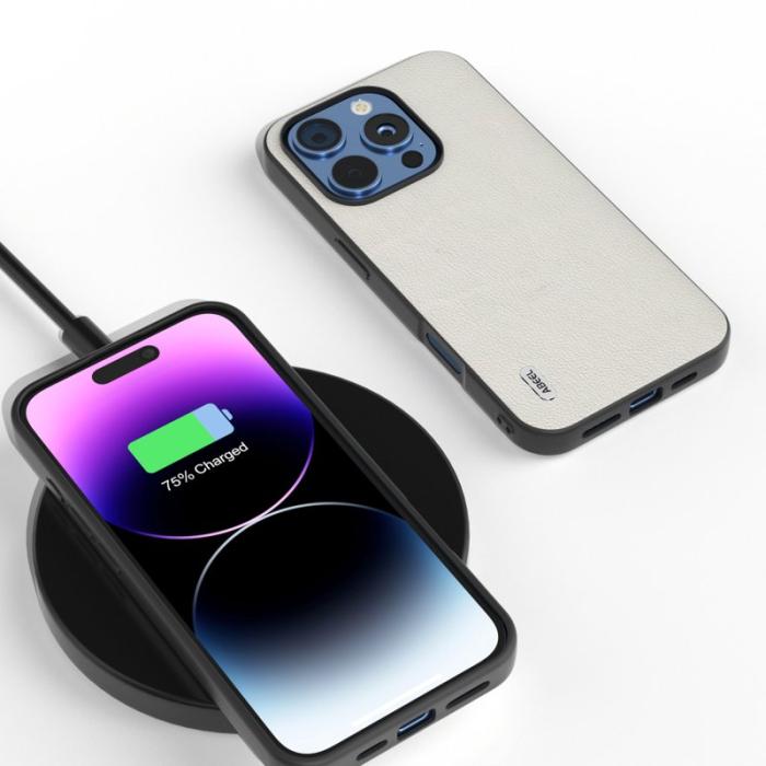 ABEEL - ABEEL iPhone 16 Pro Fodral Äkta Läder Anti-repor Grå