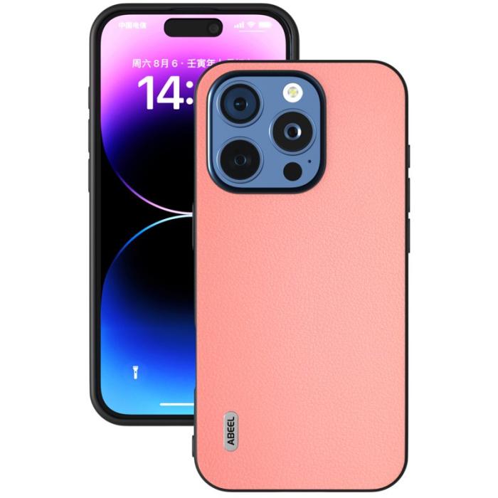 ABEEL - ABEEL iPhone 16 Pro Fodral Äkta Läder Anti-repor Rosa