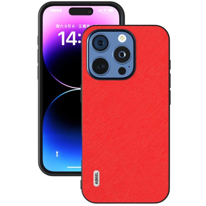 ABEEL - ABEEL iPhone 16 Pro Fodral Äkta Läder Hybrid Röd