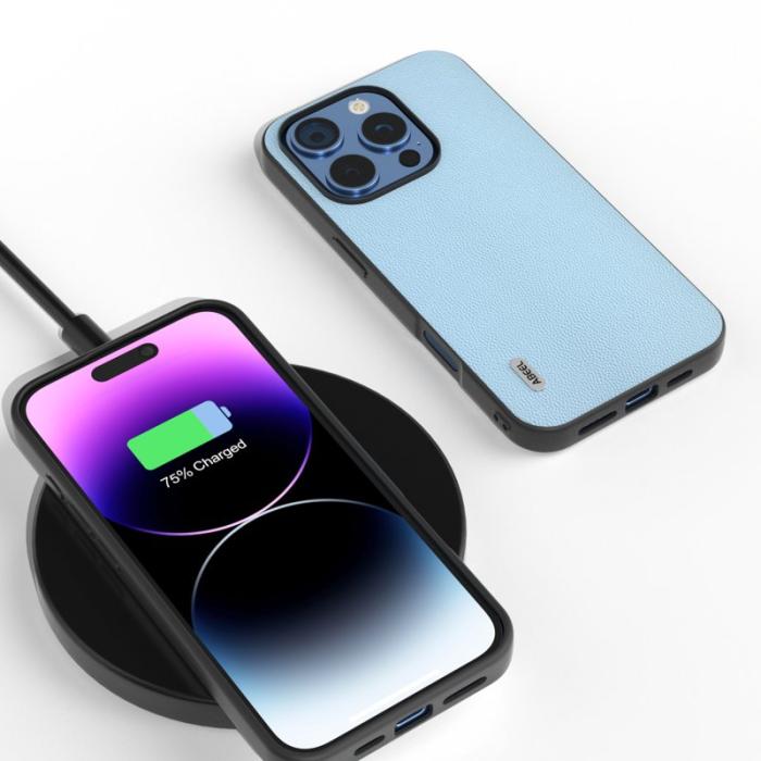 ABEEL - ABEEL iPhone 16 Pro Fodral Äkta Läder PC Sky Blue