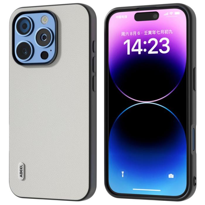 ABEEL - ABEEL iPhone 16 Pro Fodral Äkta Läder PC Telefonöverdrag - Vit