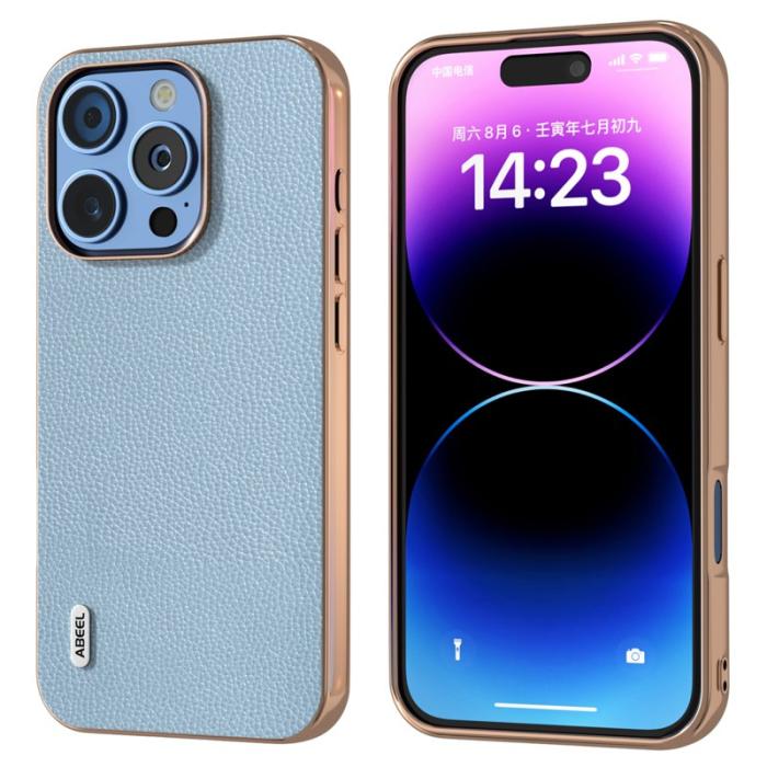 ABEEL - ABEEL iPhone 16 Pro Fodral Äkta Läder + PC + TPU - Baby Blue