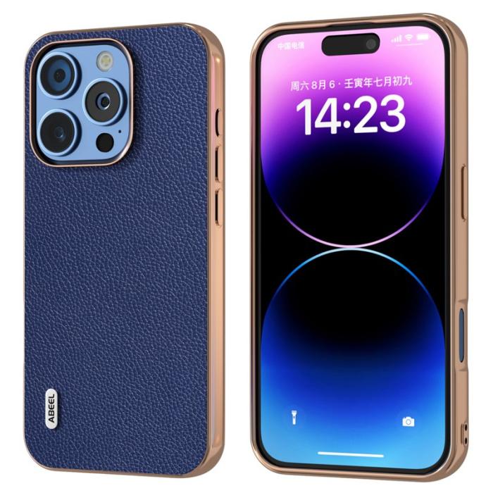 ABEEL - ABEEL iPhone 16 Pro Fodral Äkta Läder + PC + TPU - Blå