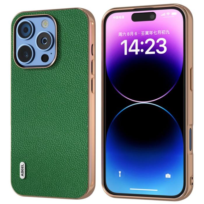 ABEEL - ABEEL iPhone 16 Pro Fodral Äkta Läder + PC + TPU Grön