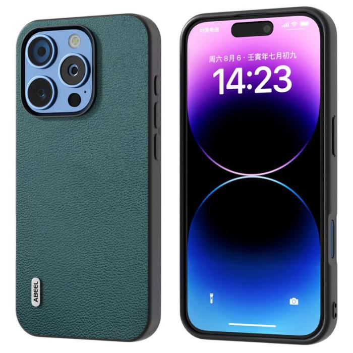 ABEEL - ABEEL iPhone 16 Pro Fodral Äkta Läder PC+TPU - Midnight Green