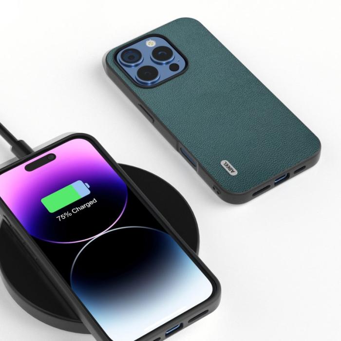 ABEEL - ABEEL iPhone 16 Pro Fodral Äkta Läder PC+TPU - Midnight Green