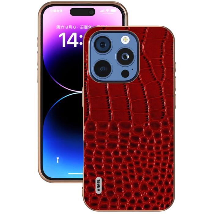 ABEEL - ABEEL iPhone 16 Pro Fodral Electropläterad Krokodil Röd