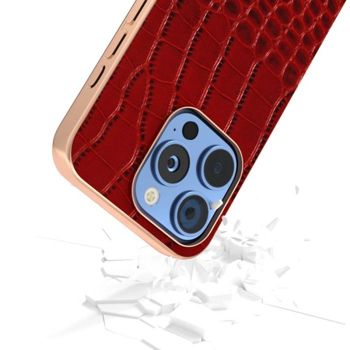 ABEEL - ABEEL iPhone 16 Pro Fodral Electropläterad Krokodil Röd