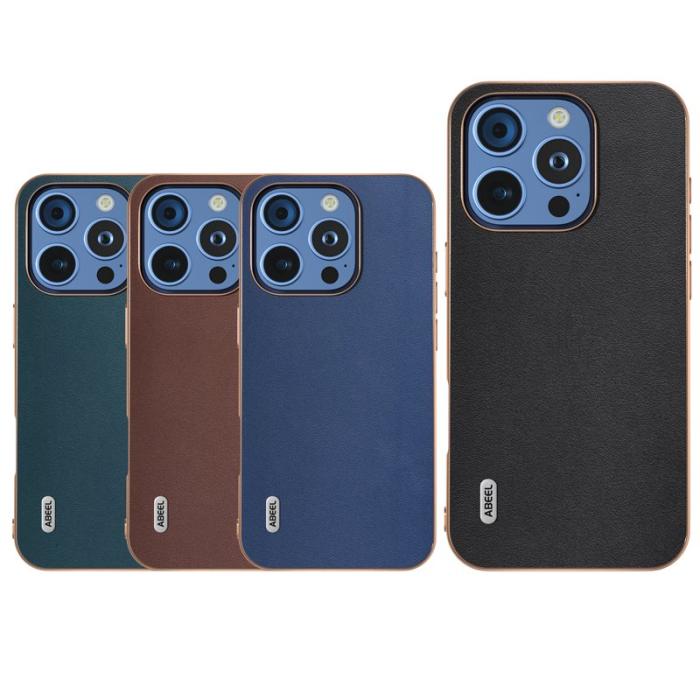 ABEEL - ABEEL iPhone 16 Pro Fodral Electroplating Äkta Läder Blå