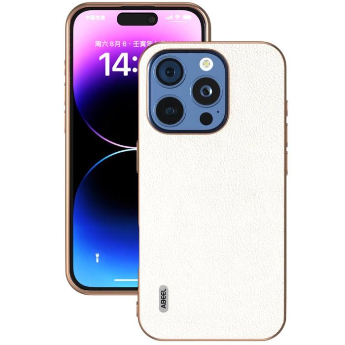 ABEEL - ABEEL iPhone 16 Pro Fodral Electroplating Äkta Läder Grå