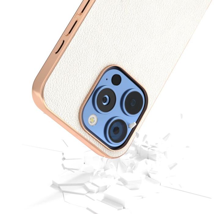 ABEEL - ABEEL iPhone 16 Pro Fodral Electroplating Äkta Läder Grå