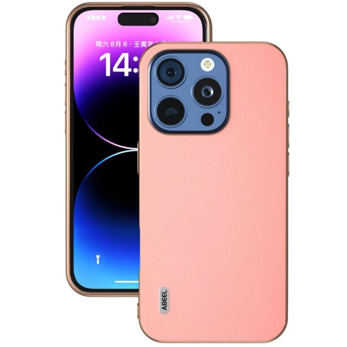 ABEEL - ABEEL iPhone 16 Pro Fodral Electroplating Kantskydd Läder Rosa