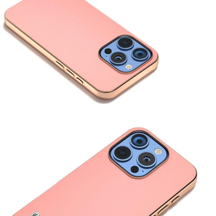 ABEEL - ABEEL iPhone 16 Pro Fodral Electroplating Kantskydd Läder Rosa