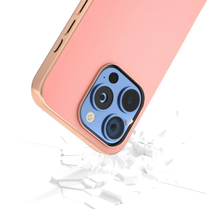 ABEEL - ABEEL iPhone 16 Pro Fodral Electroplating Kantskydd Läder Rosa