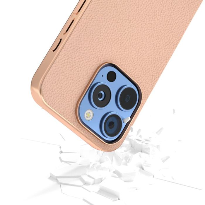 ABEEL - ABEEL iPhone 16 Pro Fodral Electroplating Läder TPU Rosa