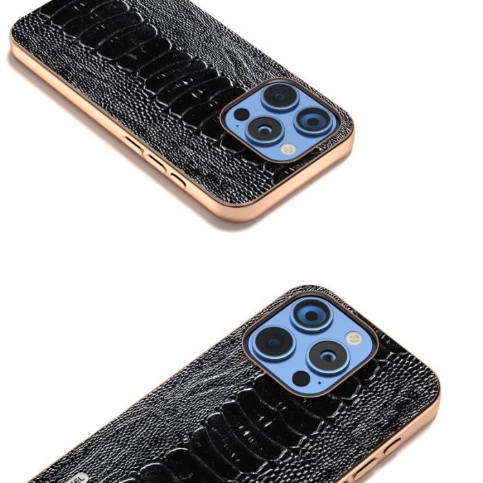 ABEEL - ABEEL iPhone 16 Pro Fodral Elektropläterad Krokodil Läder Svart