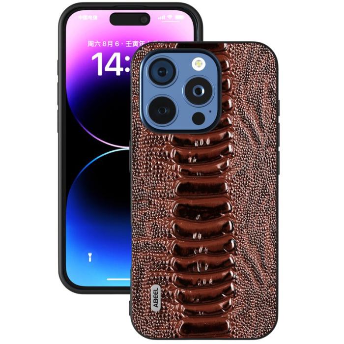 ABEEL - ABEEL iPhone 16 Pro Fodral Krokodiltextur Äkta Läder - Kaffe