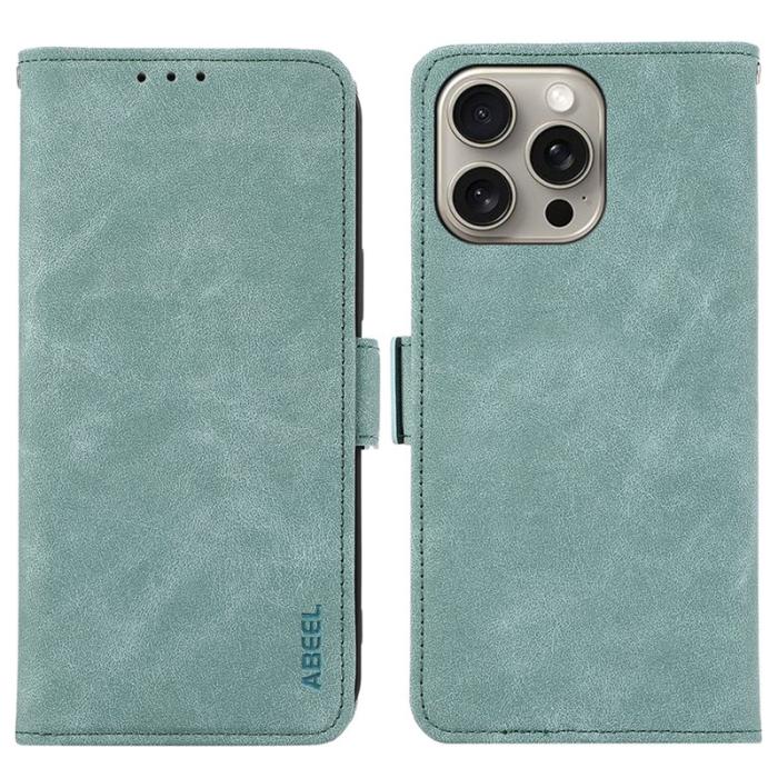 ABEEL - ABEEL iPhone 16 Pro Fodral PU Läder Folio Ställ Baby Blue