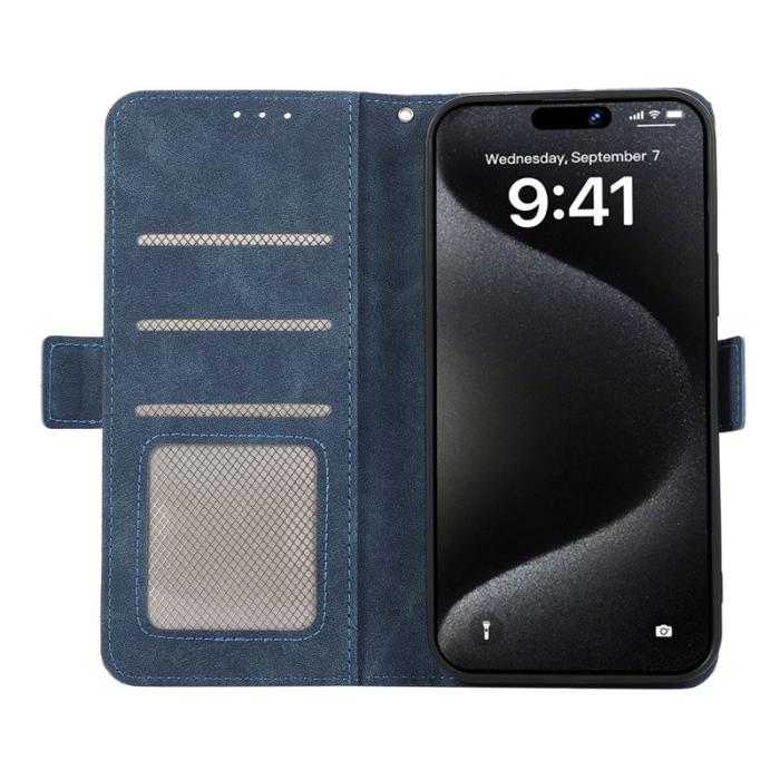 ABEEL - ABEEL iPhone 16 Pro Fodral PU Läder Folio Ställ Blå