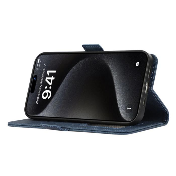 ABEEL - ABEEL iPhone 16 Pro Fodral PU Läder Folio Ställ Blå