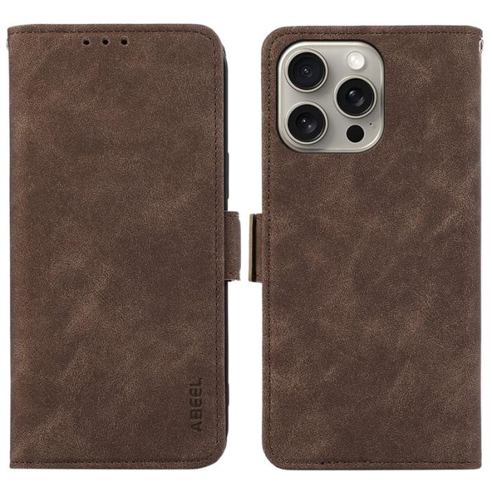 ABEEL - ABEEL iPhone 16 Pro Fodral PU Läder Folio Ställ Coffee