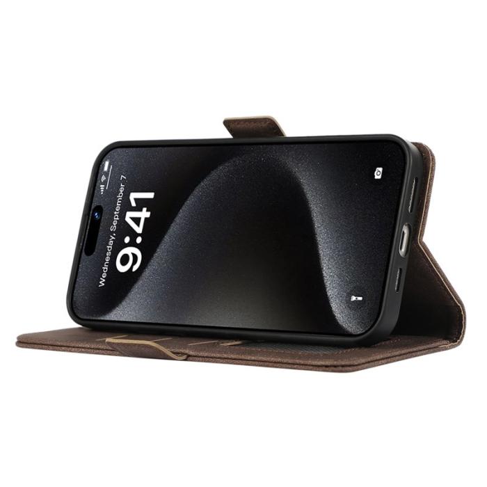 ABEEL - ABEEL iPhone 16 Pro Fodral PU Läder Folio Ställ Coffee