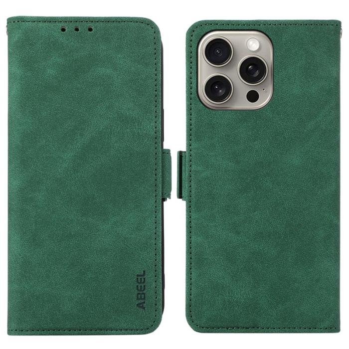 ABEEL - ABEEL iPhone 16 Pro Fodral PU Läder Folio Ställ Green