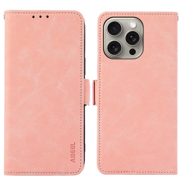 ABEEL - ABEEL iPhone 16 Pro Fodral PU Läder Folio Ställ Pink